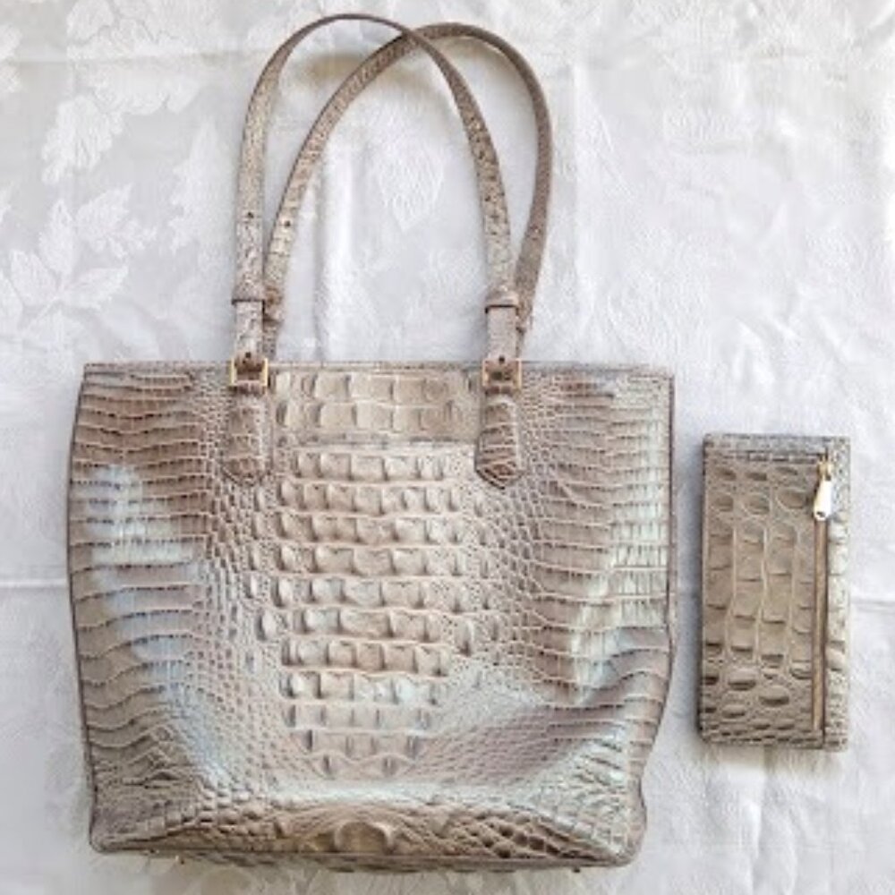 Gold and Cream Brahmin Shoulder Bag with Matching Wallet